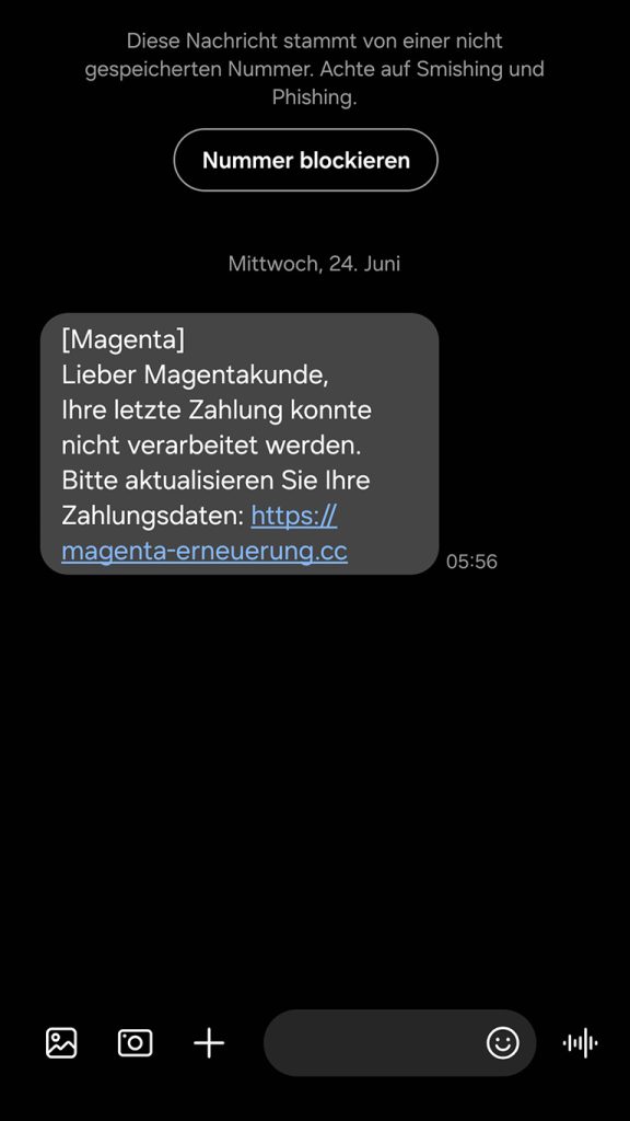 Screenshot von gefaktem SMS